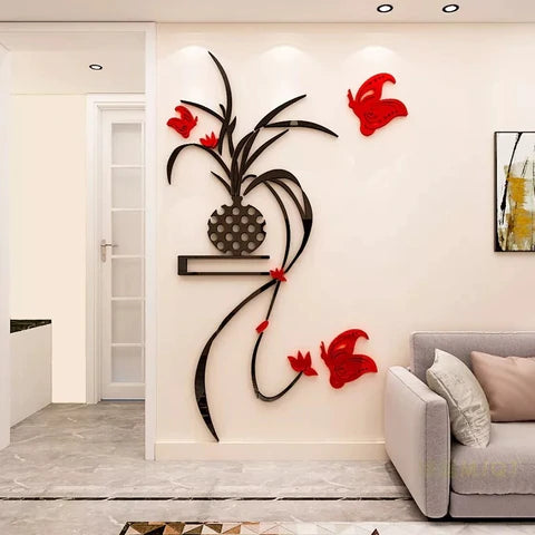 ACRYLIC SHELF VASE RED AND BLACK FOR HOME DECOR